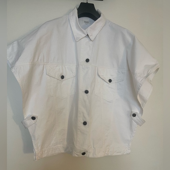 Oversized White Denim Button-Up Cape Jacket/Vest - Picture 4 of 10